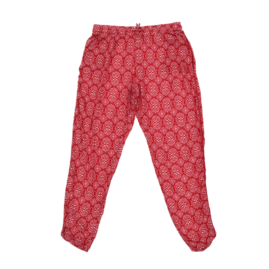 pantalon fluide imprimé rouge géométrique friperie vintage