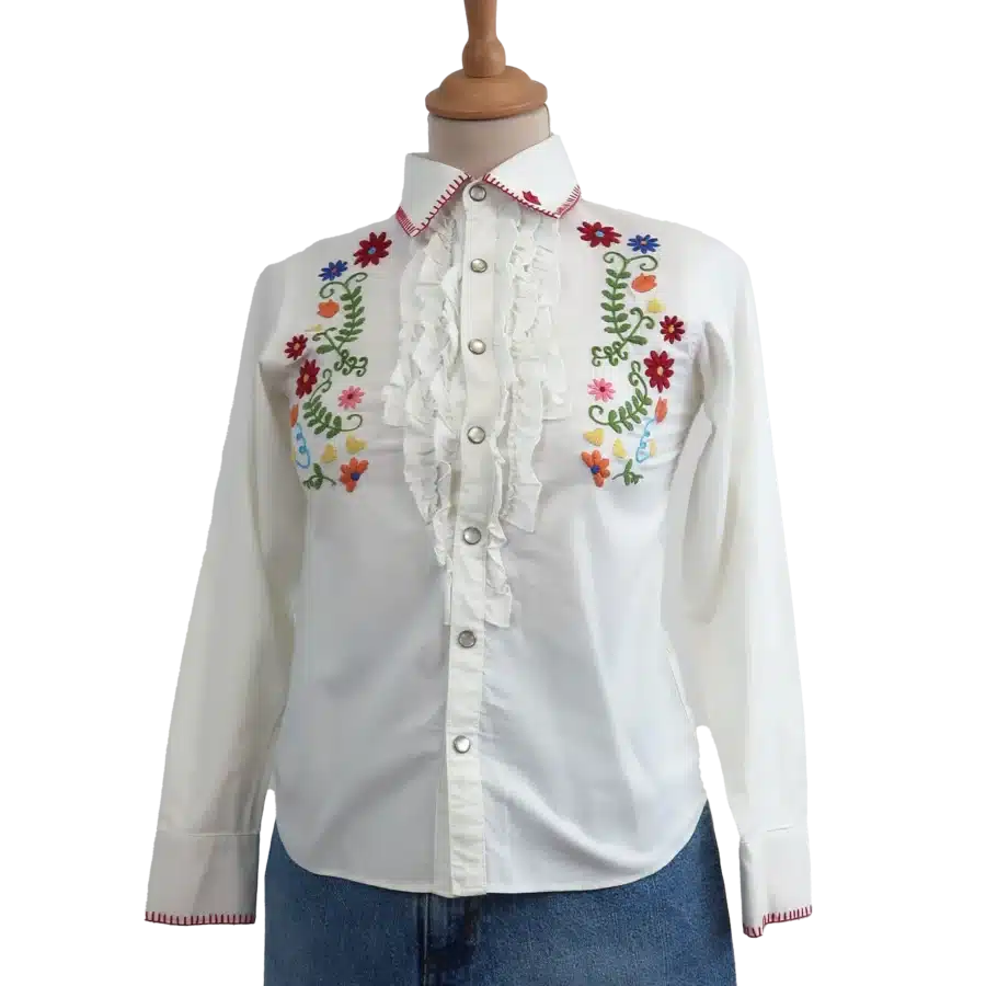 chemise à broderies fleurs friperie vintage