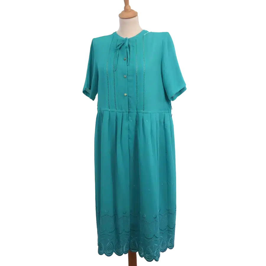 robe manches courtes turquoise brodé friperie vintage