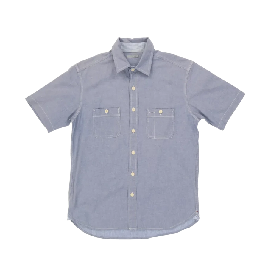 chemise bleu gris en coton friperie vintage