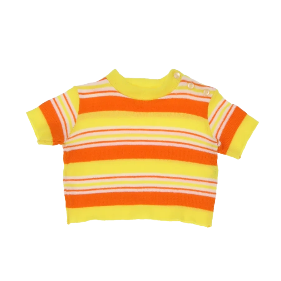 tee-shirt à rayures jaune orange friperie vintage