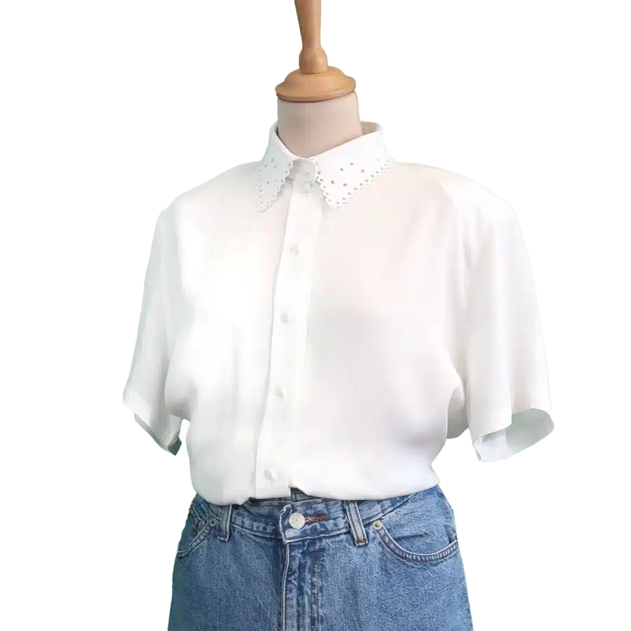 chemise à dentelle manches courtes blanche friperie vintage