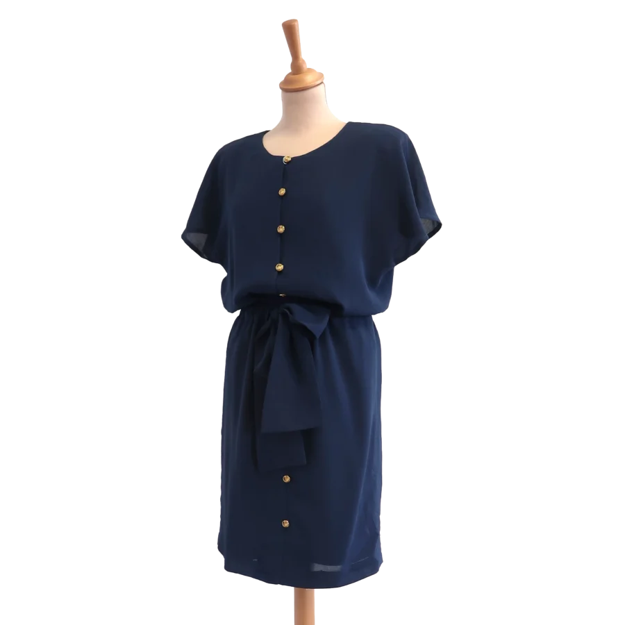 robe bleu marine boutons dorés friperie vintage