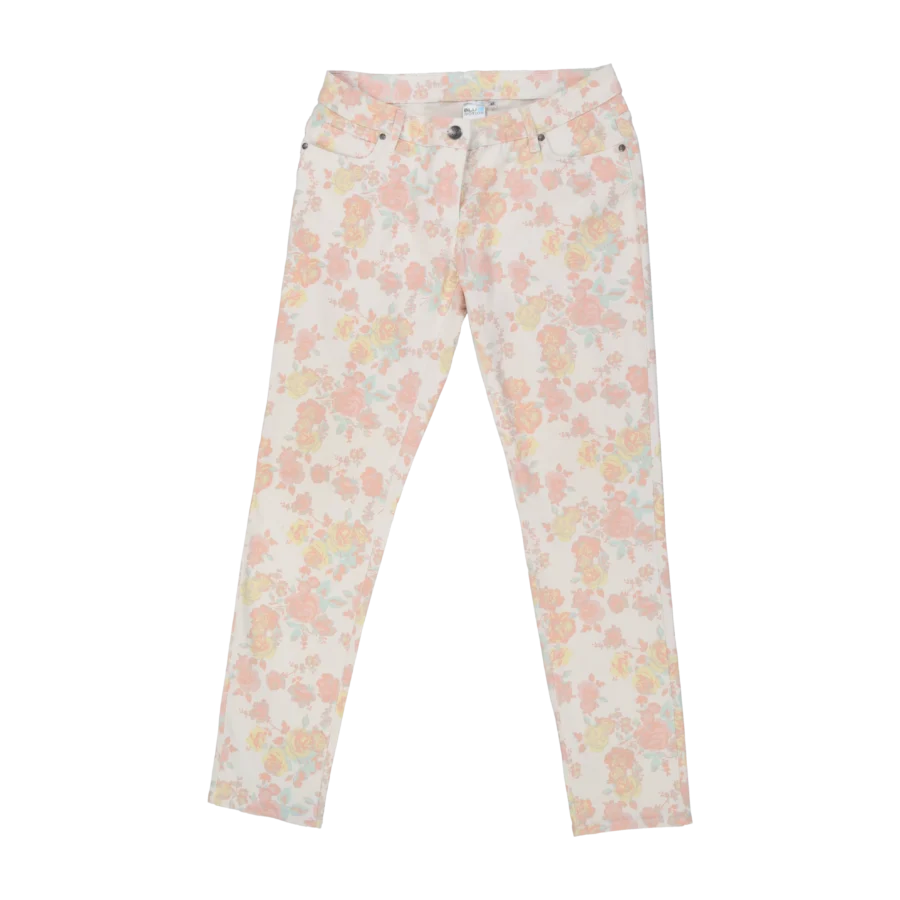 pantalon blanc à fleurs rose friperie vintage