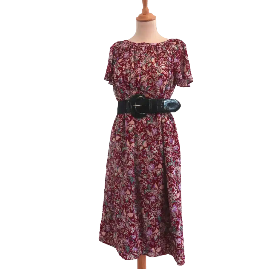 robe bordeaux à fleurs friperie vintage