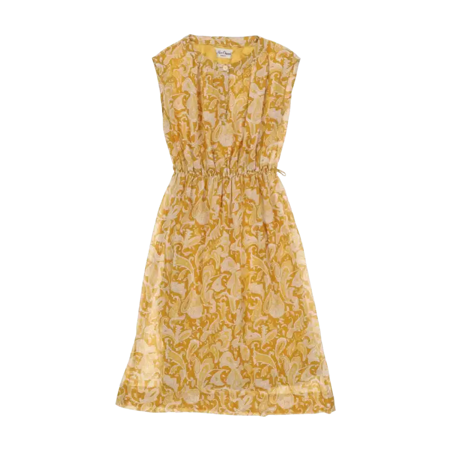 robe mi-longue motif paisley moutarde friperie vintage