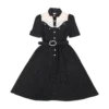 robe noire et blanche détails broderie en coton friperie vintage