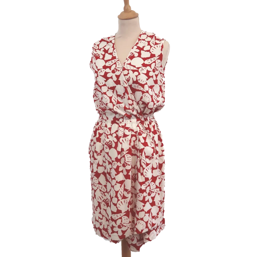 robe portefeuille rouge et blanche fleurie friperie vintage