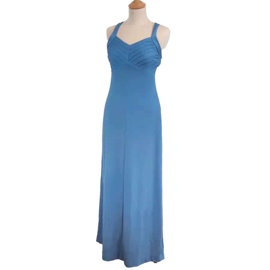 robe longue bleu très jolie coupe friperie vintage